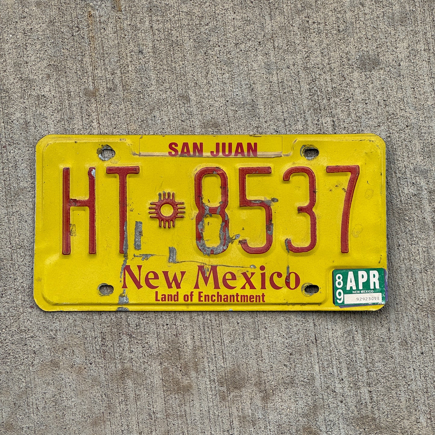 Photo of a 1981 1989 New Mexico Truck License Plate Auto Tag Garage Decor Vintage HT 8537 with original patina
