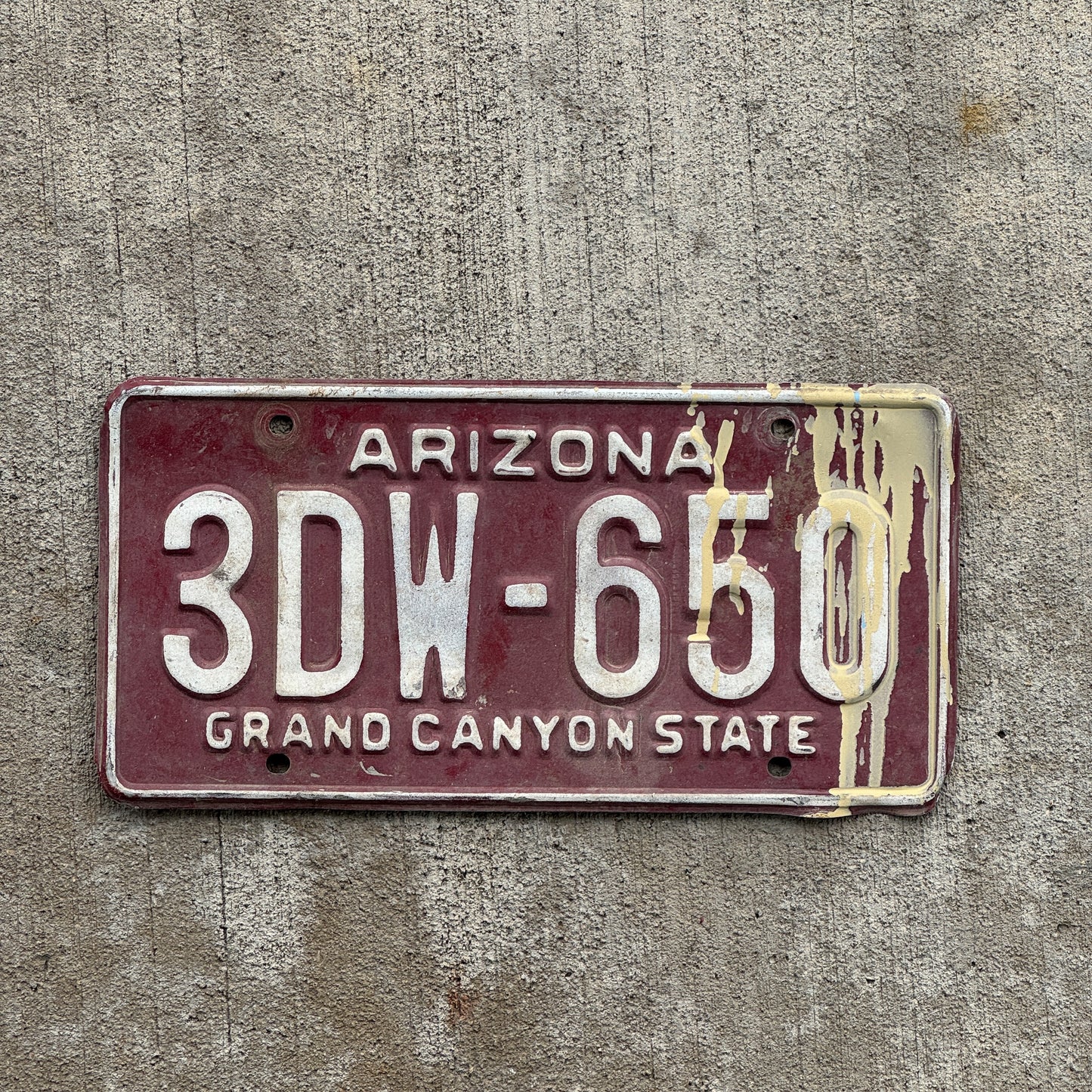 Photo of a 1981 Arizona Commercial License Plate Auto Tag Garage Decor Vintage 3 DW 650 with original patina