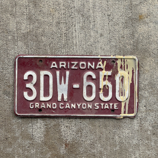 Photo of a 1981 Arizona Commercial License Plate Auto Tag Garage Decor Vintage 3 DW 650 with original patina