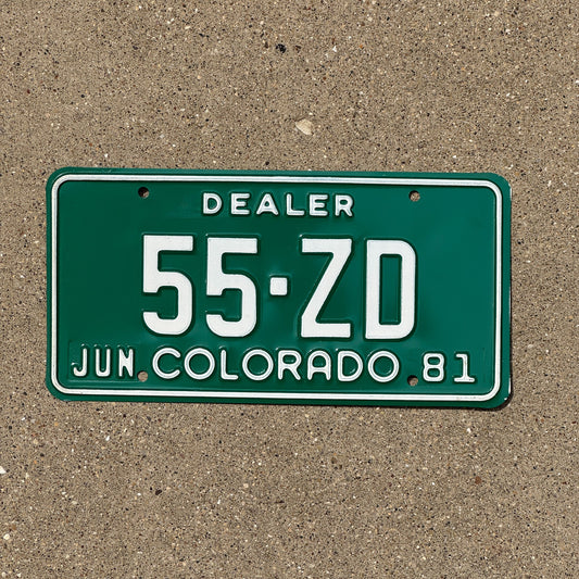 Photo of a 1981 Colorado Dealer License Plate Auto Tag Garage Decor Vintage 55 ZD