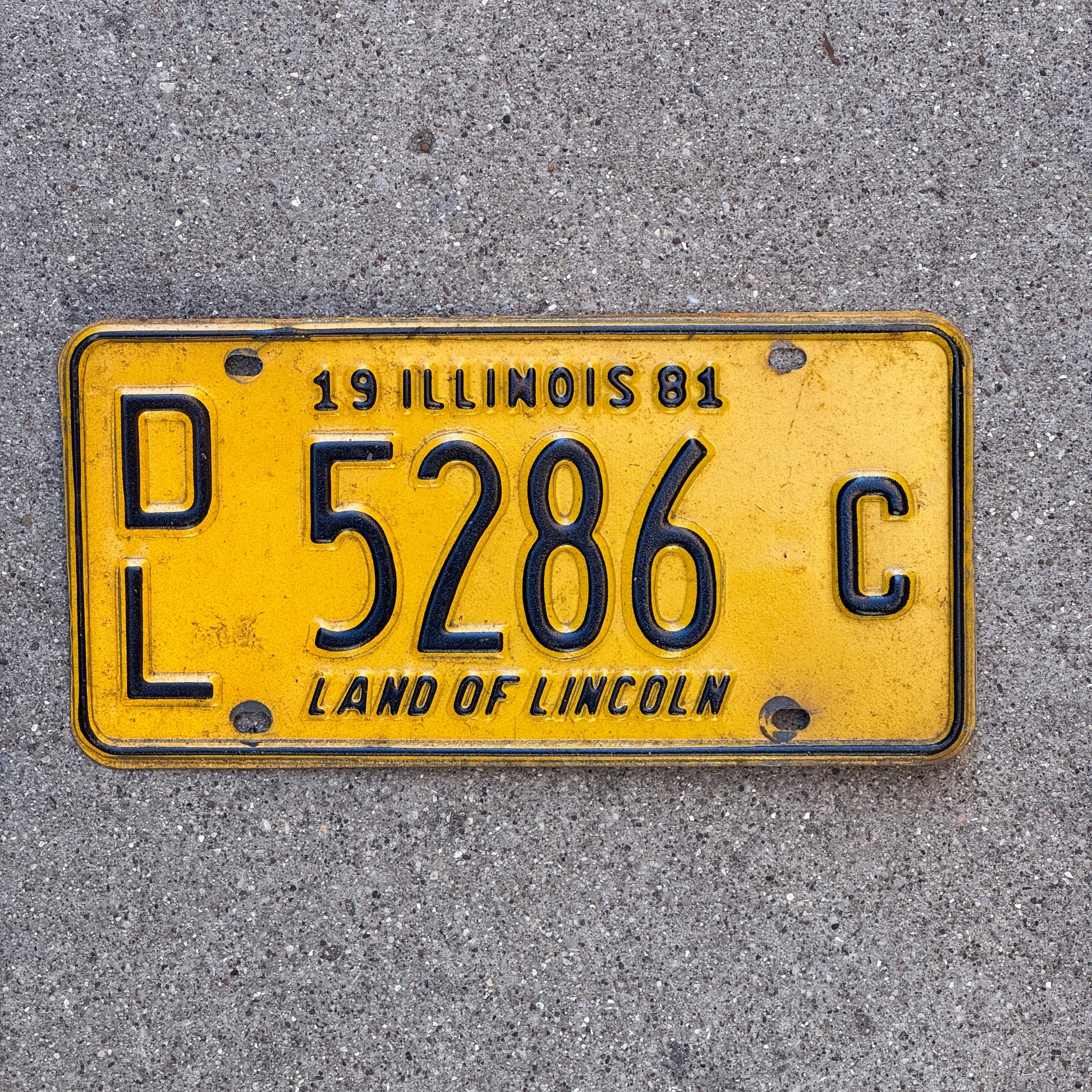 Photo of a 1981 Illinois Dealer License Plate Auto Tag 2 Vintage Garage 5286 C with original patina