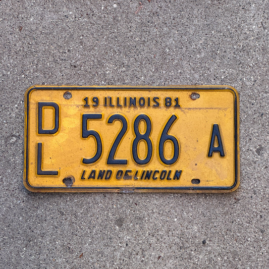 Photo of a 1981 Illinois Dealer License Plate Auto Tag Garage Decor Vintage 5286 A with original patina