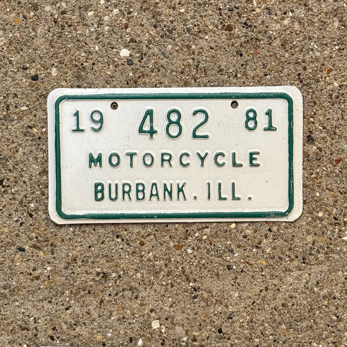 Photo of a 1981 Illinois Motorcycle Tax Tag Auto Tag Garage Decor Vintage Burbank 482