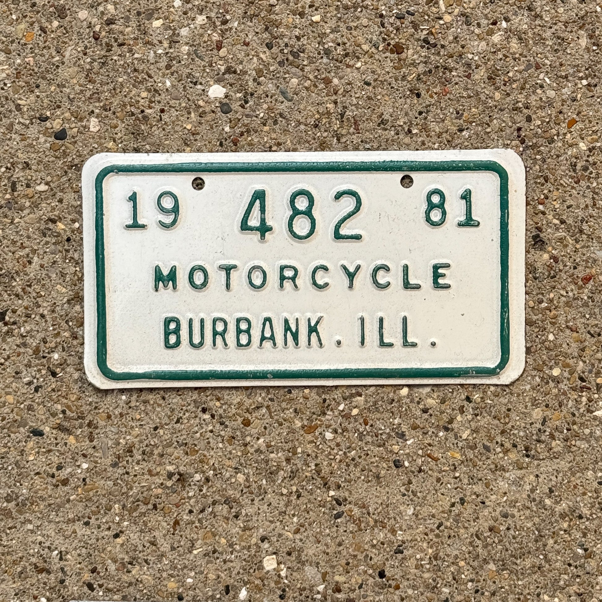 Photo of a 1981 Illinois Motorcycle Tax Tag Auto Tag Garage Decor Vintage Burbank 482