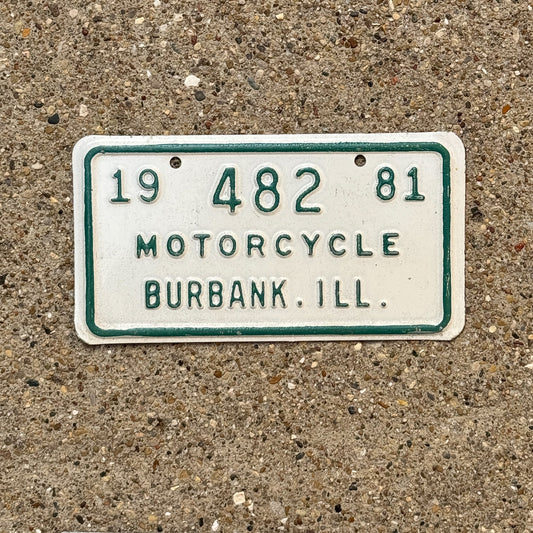 Photo of a 1981 Illinois Motorcycle Tax Tag Auto Tag Garage Decor Vintage Burbank 482