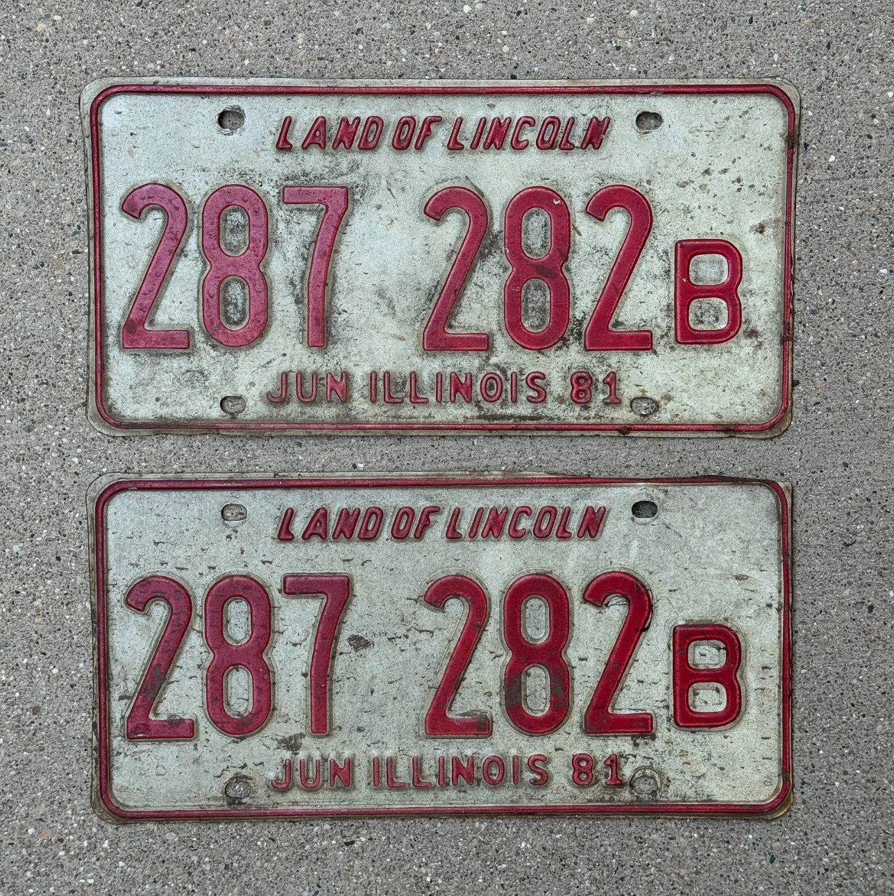 Photo of a 1981 Illinois Truck License Plate Pair Auto Tag Garage Decor Vintage 287 282