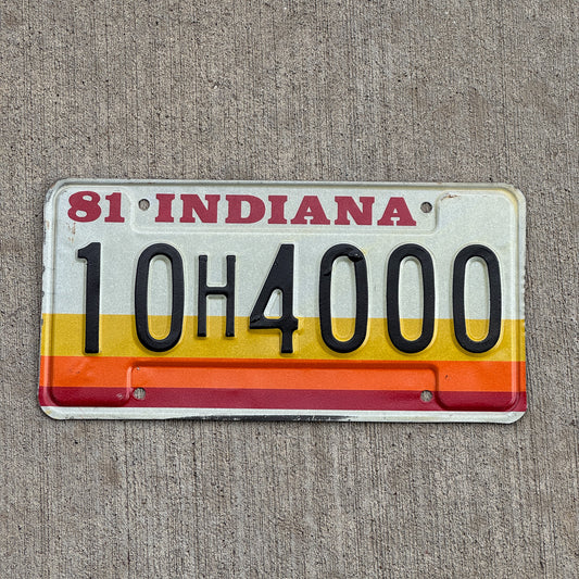 Photo of a 1981 Indiana License Plate Auto Tag Garage Decor Vintage 10 H 4000 with original patina