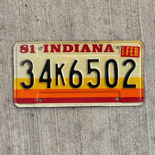 Photo of a 1981 Indiana License Plate Auto Tag Garage Decor Vintage 34 K 6502 with original patina