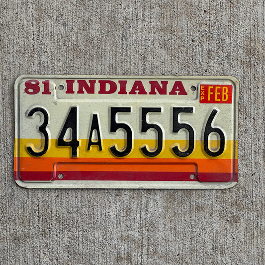 Photo of a 1981 Indiana License Plate Auto Tag Garage Decor Vintage Repeat Repeating 34 A 5556 with original patina