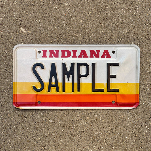 Photo of a 1981 Indiana Sample License Plate Auto Tag Garage Decor Vintage SAMPLE with original patina