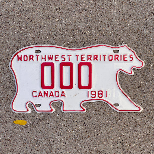 Photo of a 1981 Northwest Territories Sample License Plate Auto Tag Garage Decor Vintage Polar Bear 000