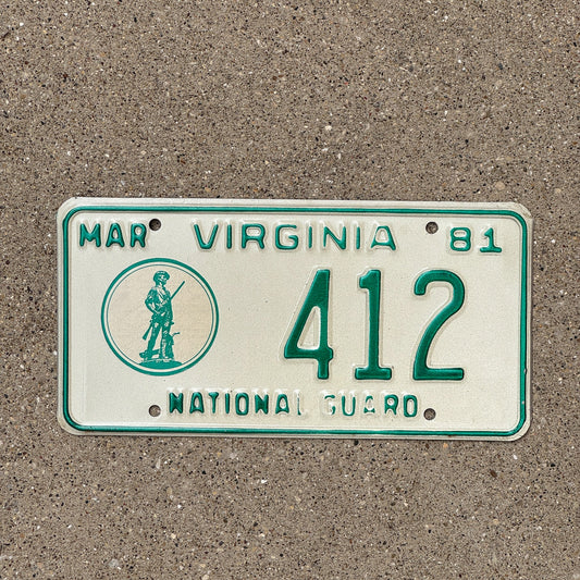Photo of a 1981 Virginia National Guard License Plate Auto Tag Garage Decor Vintage Military 412