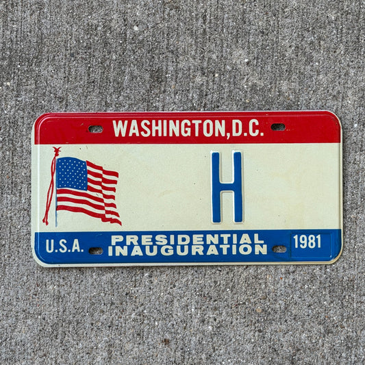 Photo of a 1981 Washington DC Inaugural License Plate Auto Tag Garage Decor Vintage Single Letter H with original patina