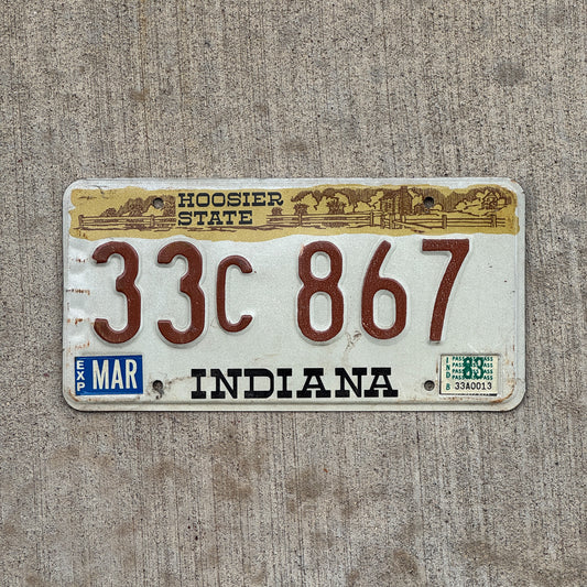 Photo of a 1982 1983 Indiana License Plate Auto Tag Garage Decor Vintage 33 C 867 with original patina