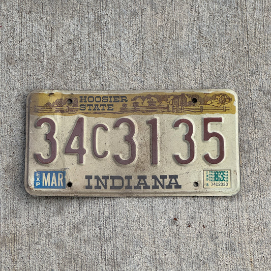 Photo of a 1982 1983 Indiana License Plate Auto Tag Garage Decor Vintage 34 C 3135 with original patina