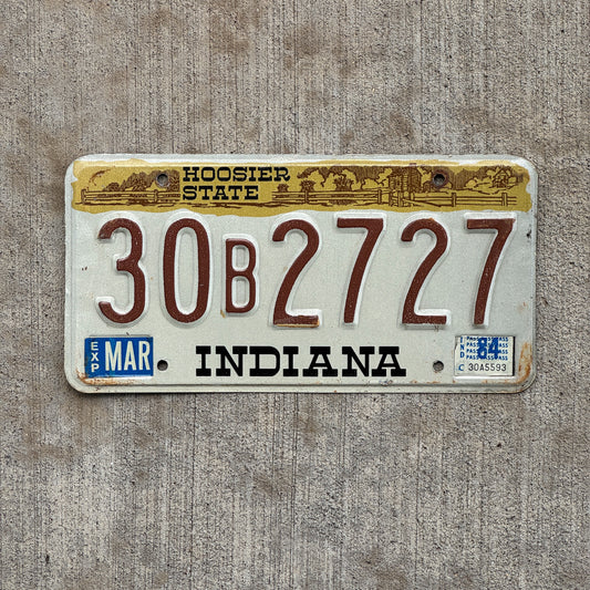Photo of a 1982 1984 Indiana License Plate Auto Tag Garage Decor Vintage 30 B 2727 with original patina