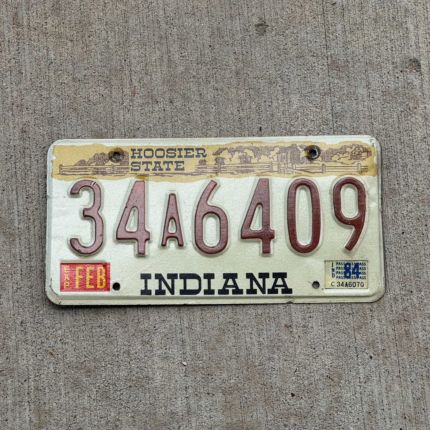 Photo of a 1982 1984 Indiana License Plate Auto Tag Garage Decor Vintage 34 A 6409 with original patina