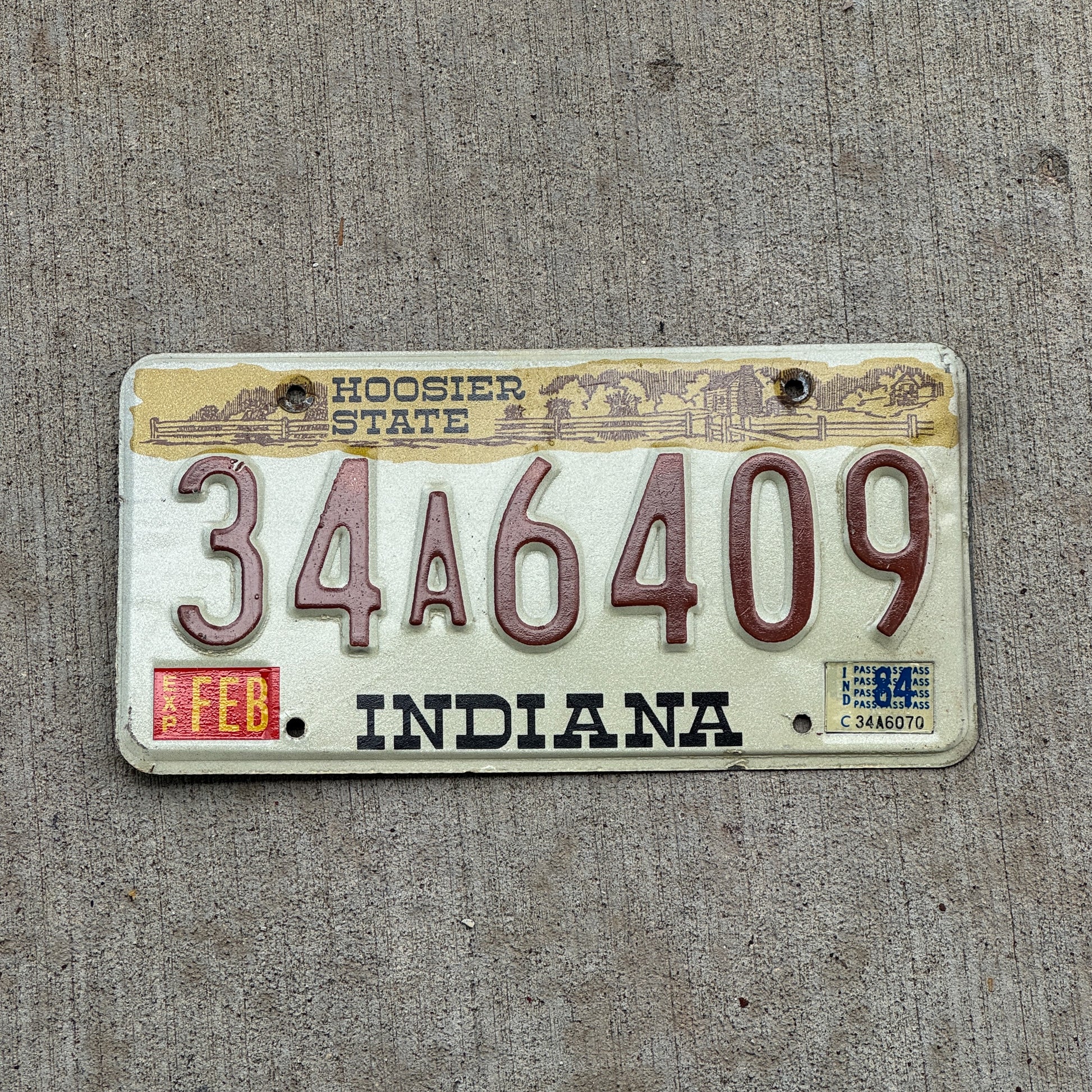Photo of a 1982 1984 Indiana License Plate Auto Tag Garage Decor Vintage 34 A 6409 with original patina