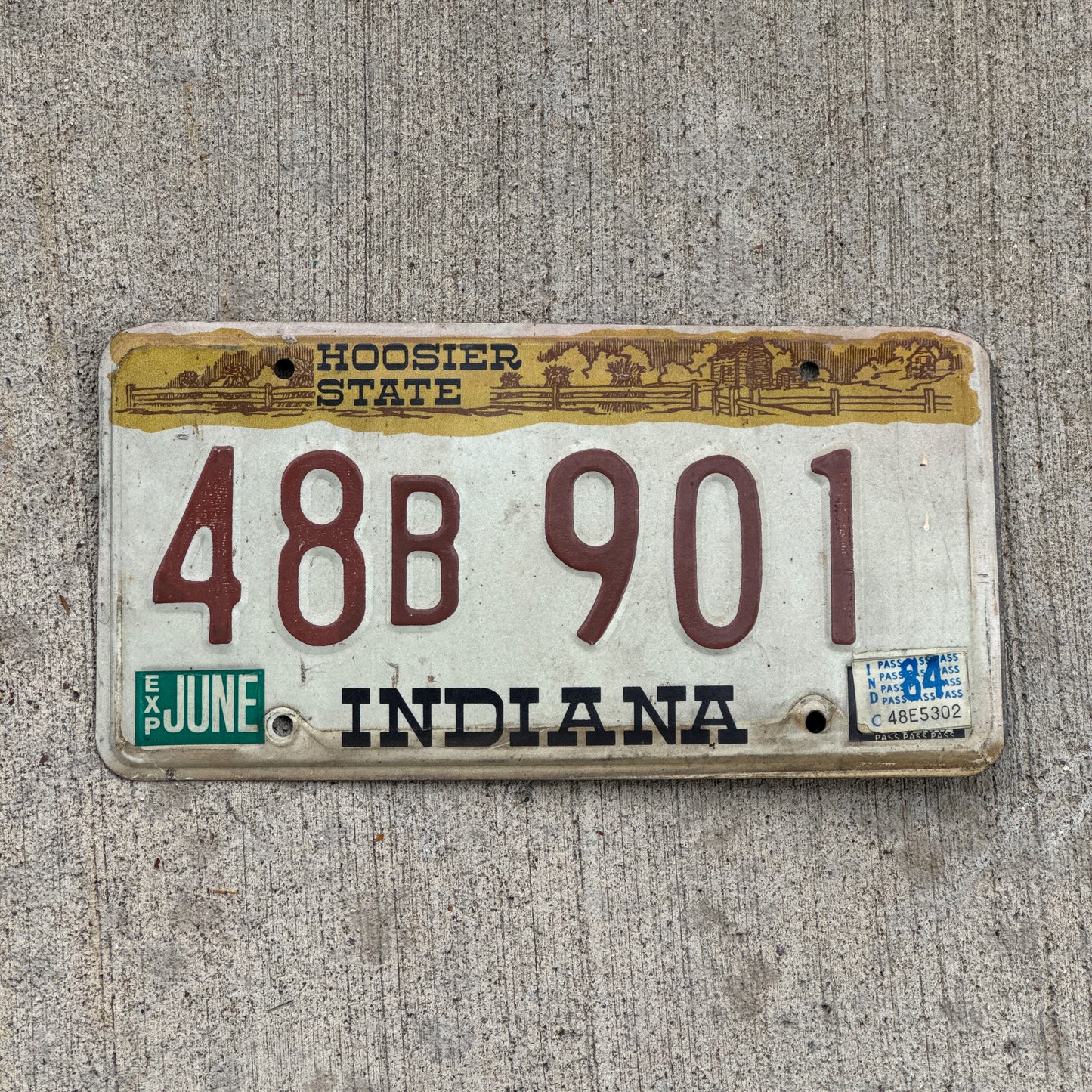 Photo of a 1982 1984 Indiana License Plate Auto Tag Garage Decor Vintage 48 B 901 with original patina