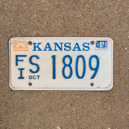 Photo of a 1982 1987 Kansas License Plate Auto Tag Garage Decor Vintage FIS 1809