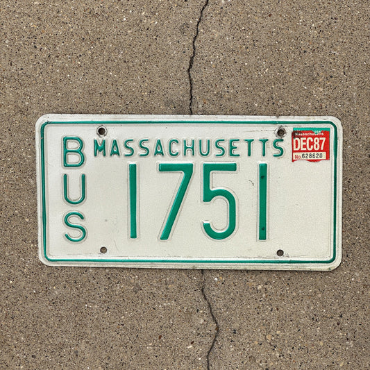 Photo of a 1982 1987 Massachusetts Bus License Plate Auto Tag Garage Decor Vintage 1751