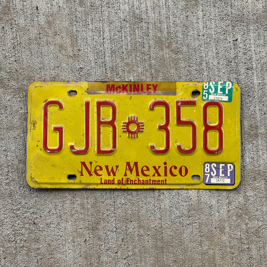Photo of a 1982 1987 New Mexico License Plate Auto Tag Garage Decor Vintage GJB 358 with original patina