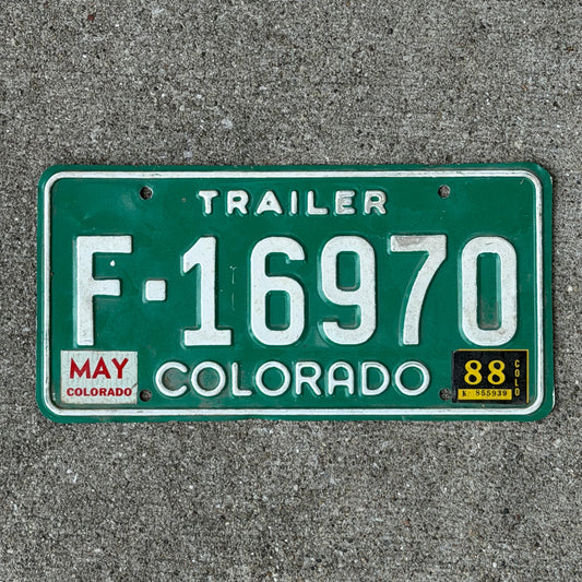 Photo of a 1982 1988 Colorado Trailer License Plate Auto Tag Garage Decor Vintage F 16970 with original patina