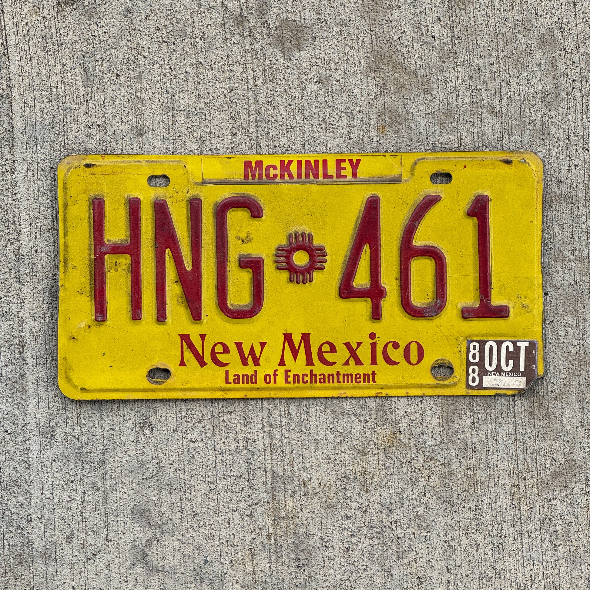 Photo of a 1982 1988 New Mexico License Plate Auto Tag Garage Decor Vintage HNG 461 with original patina