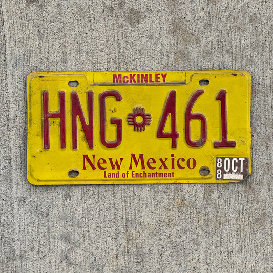 Photo of a 1982 1988 New Mexico License Plate Auto Tag Garage Decor Vintage HNG 461 with original patina
