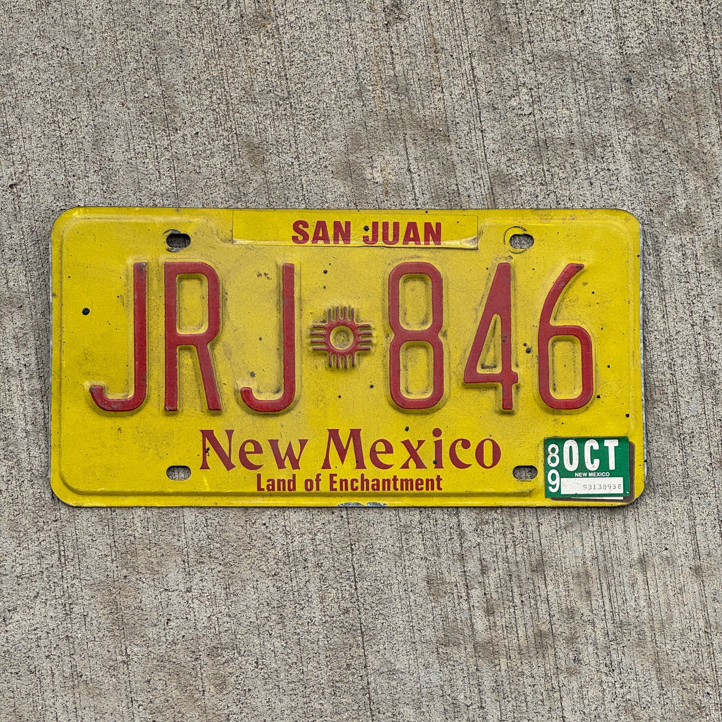 Photo of a 1982 1989 New Mexico License Plate Auto Tag Garage Decor Vintage JRJ 846 with original patina