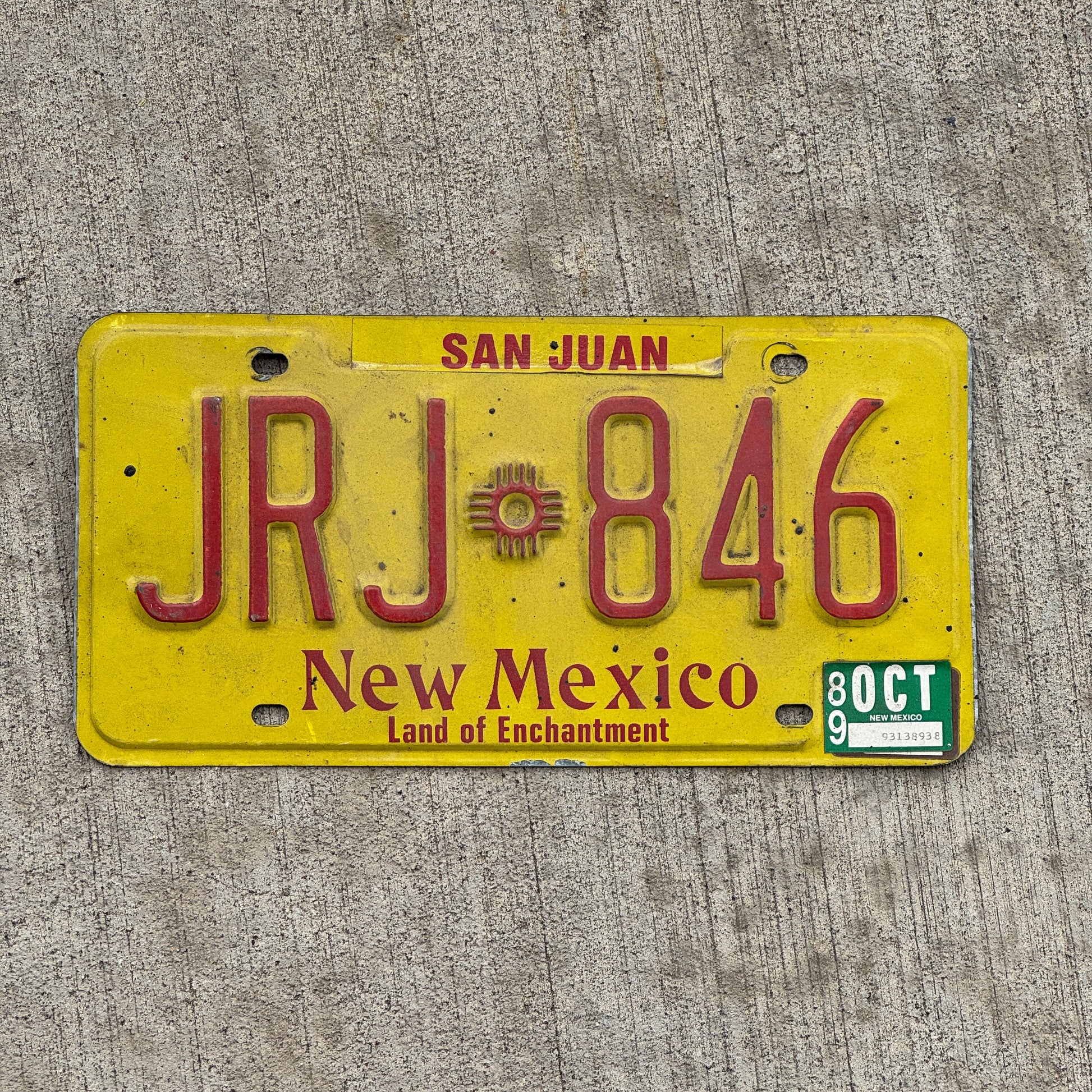 Photo of a 1982 1989 New Mexico License Plate Auto Tag Garage Decor Vintage JRJ 846 with original patina