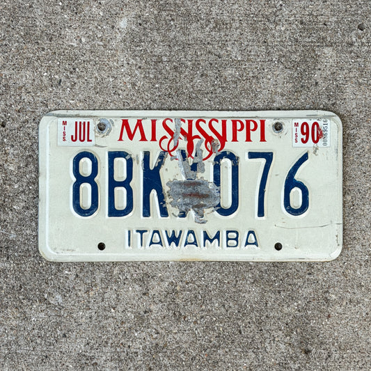 Photo of a 1982 1990 Mississippi License Plate Auto Tag Garage Decor Vintage 8 BKX 076 with original patina