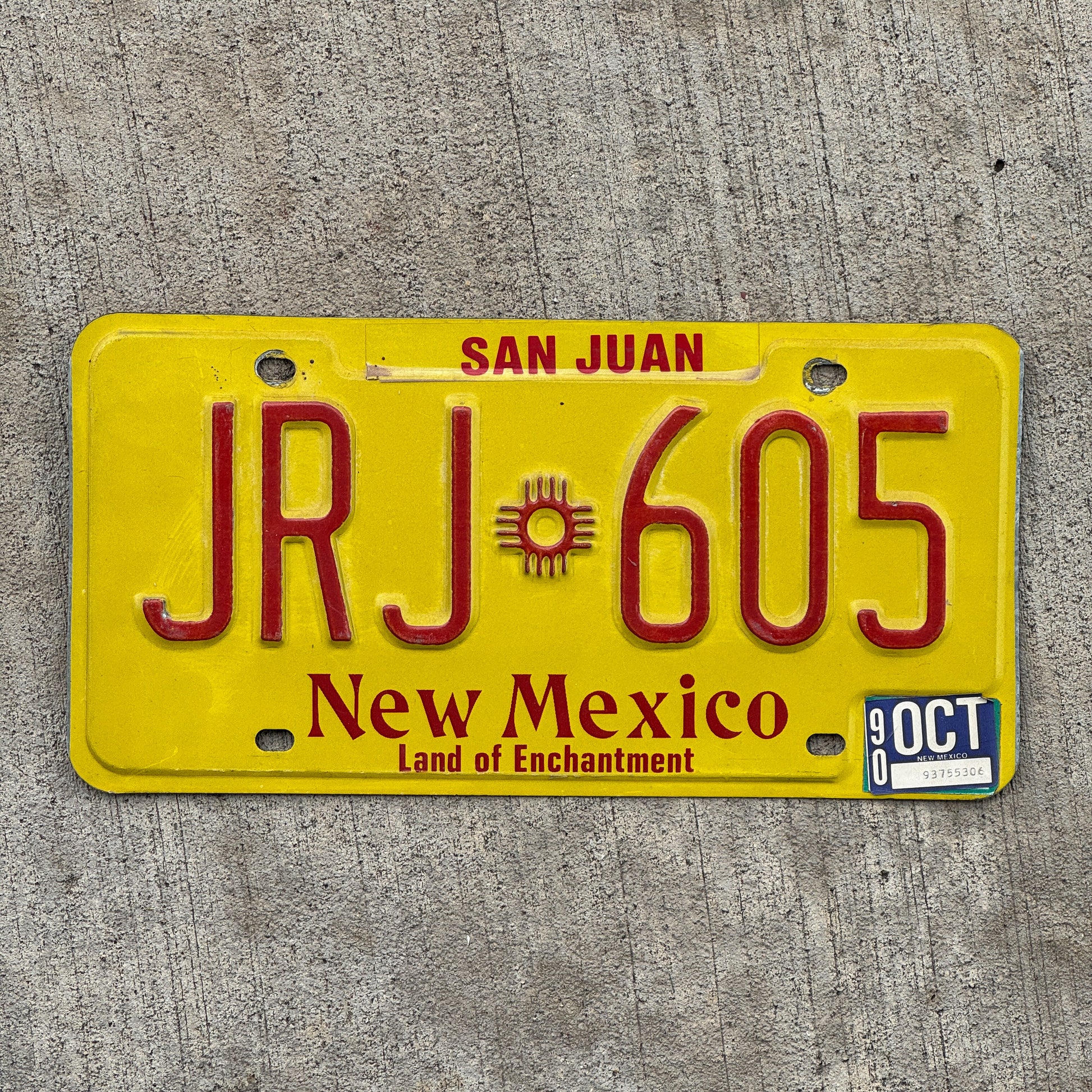 Photo of a 1982 1990 New Mexico License Plate Auto Tag Garage Decor Vintage JRJ 605 with original patina