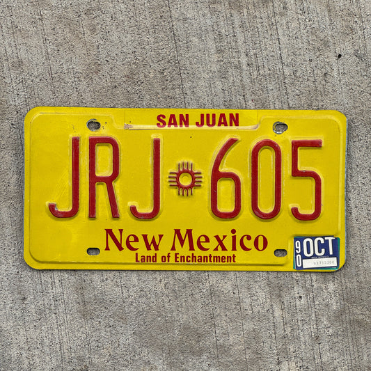 Photo of a 1982 1990 New Mexico License Plate Auto Tag Garage Decor Vintage JRJ 605 with original patina