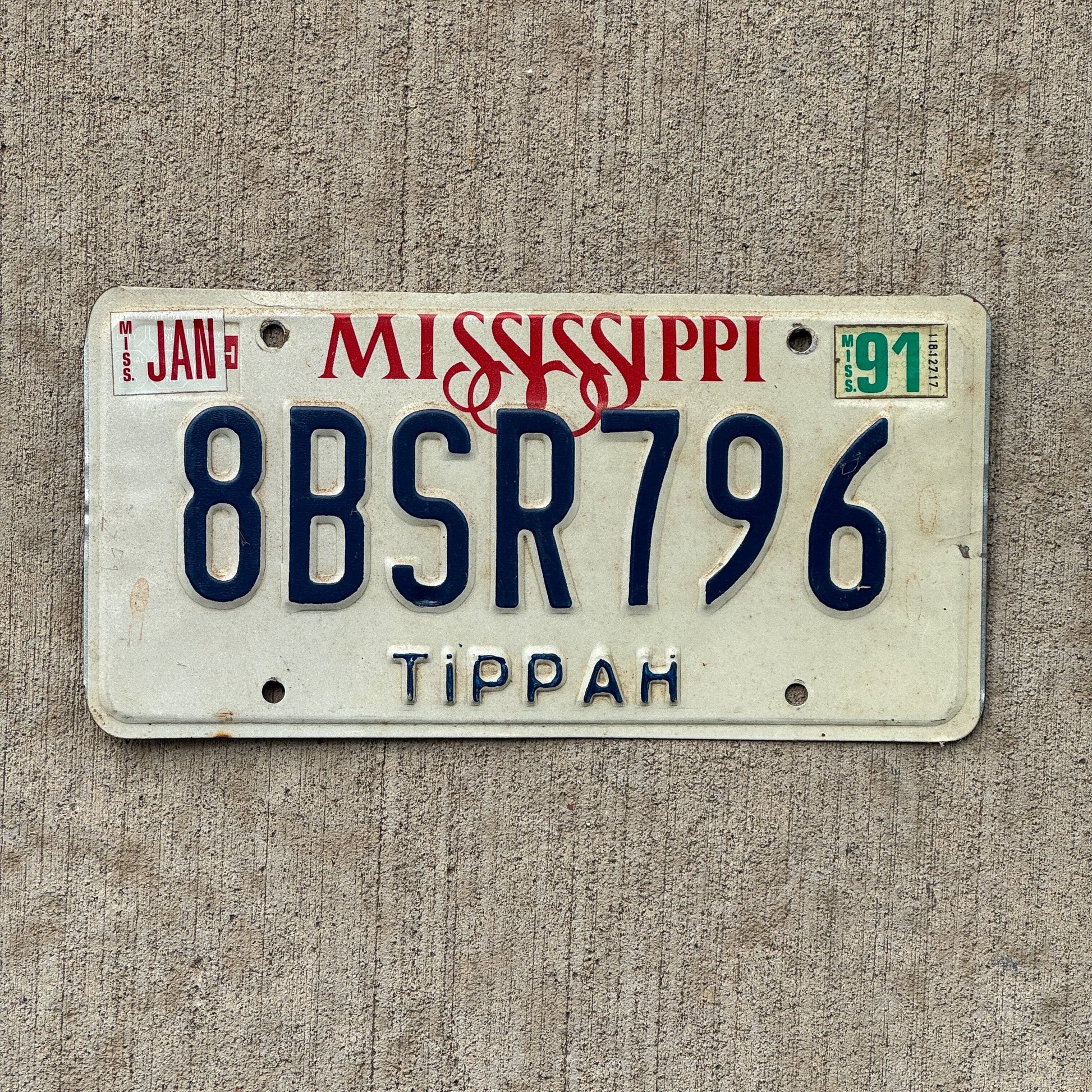 Photo of a 1982 1991 Mississippi License Plate Auto Tag Garage Decor Vintage Tippah 8 BSR 796