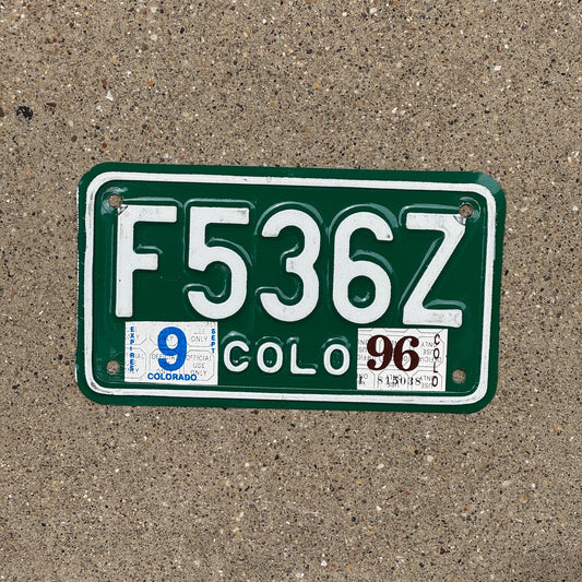 Photo of a 1982 1996 Colorado Motorcycle License Plate Auto Tag Garage Decor Vintage F 536 Z