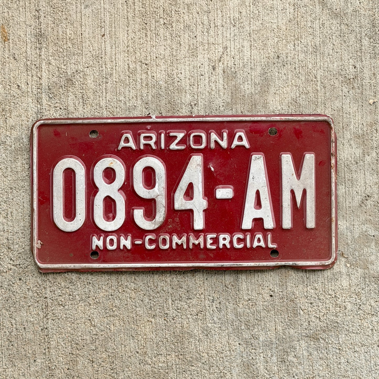 Photo of a 1982 Arizona Non Commercial License Plate Auto Tag Garage Decor Vintage 0894 AM with original patina
