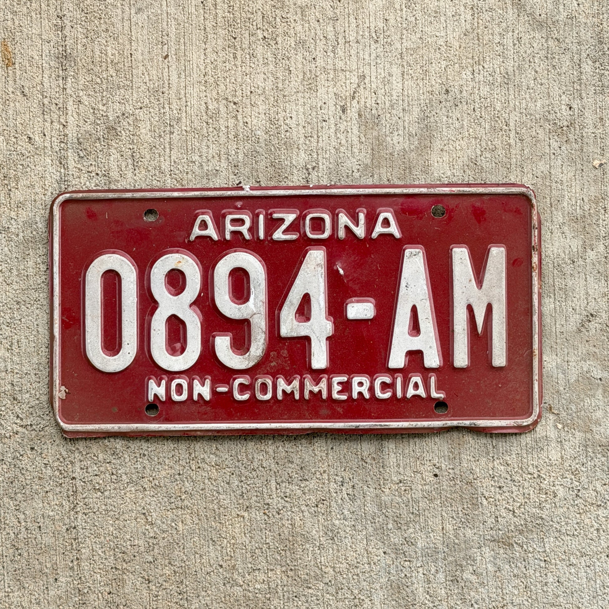 Photo of a 1982 Arizona Non Commercial License Plate Auto Tag Garage Decor Vintage 0894 AM with original patina