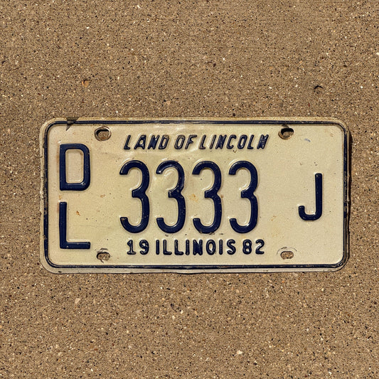 Photo of a 1982 Illinois Dealer License Plate Auto Tag Garage Decor Vintage Repeat Repeating DL 3333 J