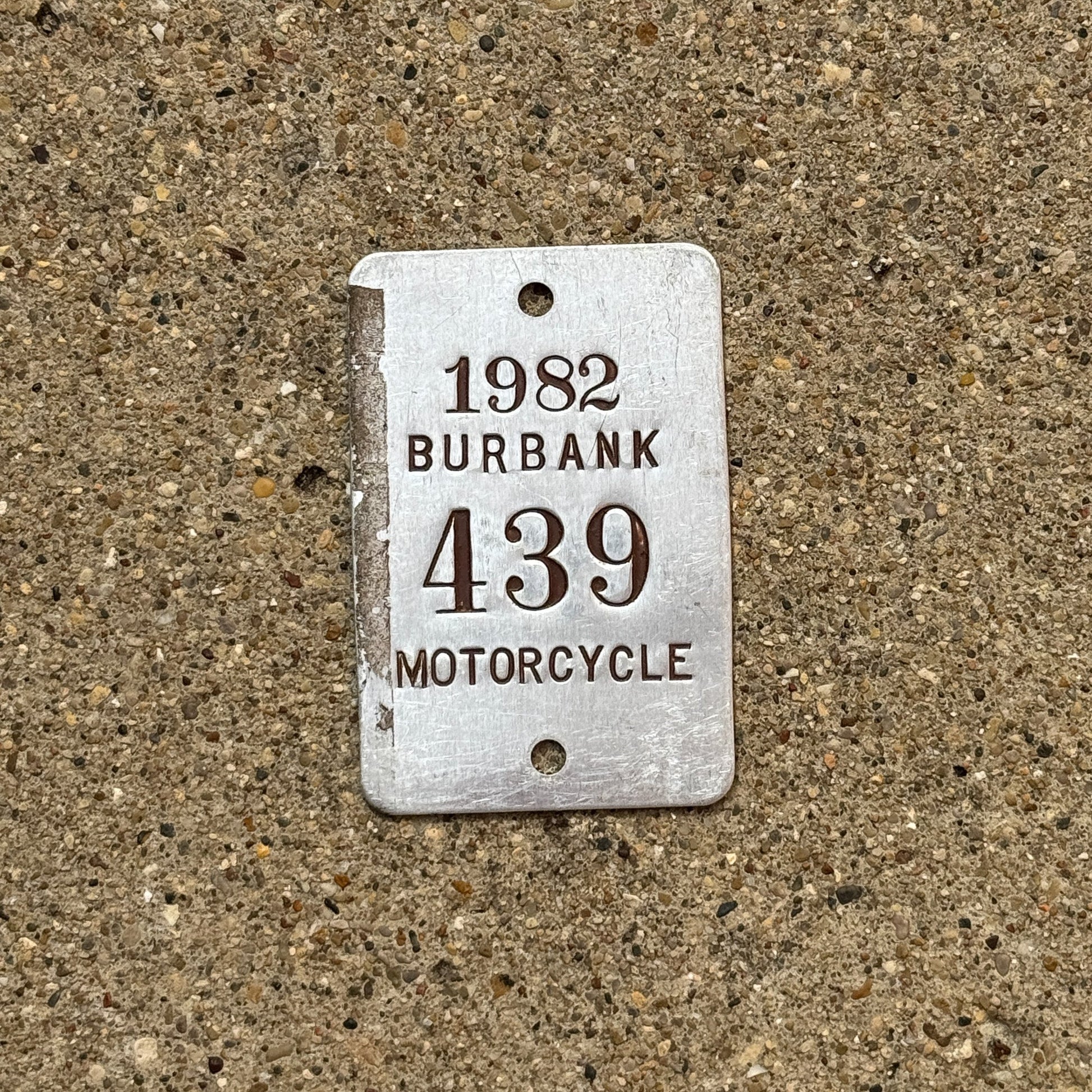Photo of a 1982 Illinois Motorcycle Tax Tag Auto Tag Garage Decor Vintage Burbank 439