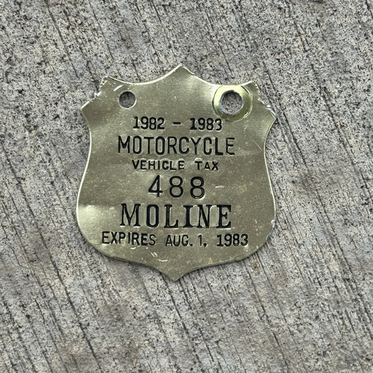 Photo of a 1982 Illinois Motorcycle Tax Tag License Plate Auto Tag Garage Decor Vintage Badge 488 with original patina
