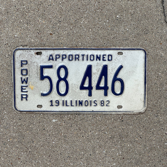 Photo of a 1982 Illinois Power Apportioned License Plate Auto Tag Garage Decor Vintage 58 446
