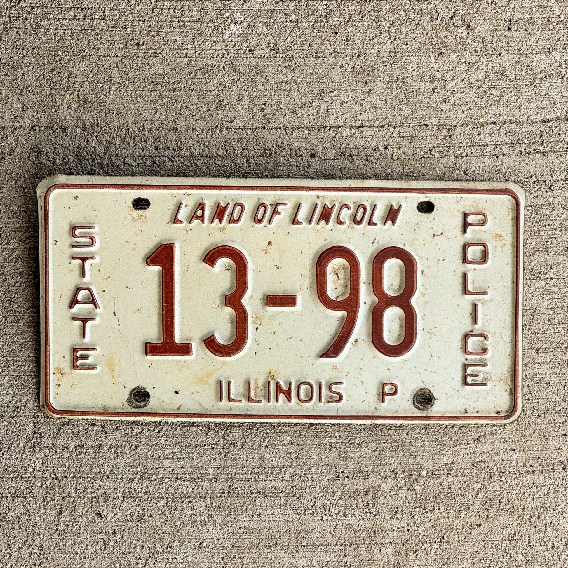 Photo of a 1982 Illinois State Police License Plate Auto Tag Garage Decor Vintage Tag 1 Patrol Cop Trooper 13-98