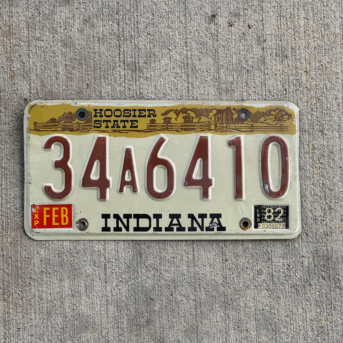 Photo of a 1982 Indiana License Plate Auto Tag Garage Decor Vintage 34 A 6410 with original patina