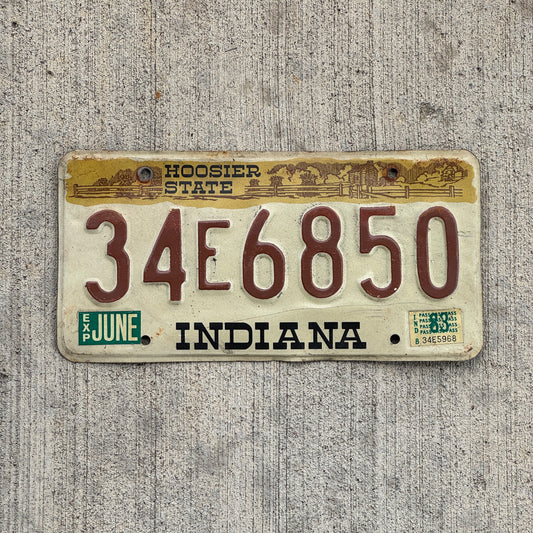 Photo of a 1982 Indiana License Plate Auto Tag Garage Decor Vintage 34 E 6850 with original patina