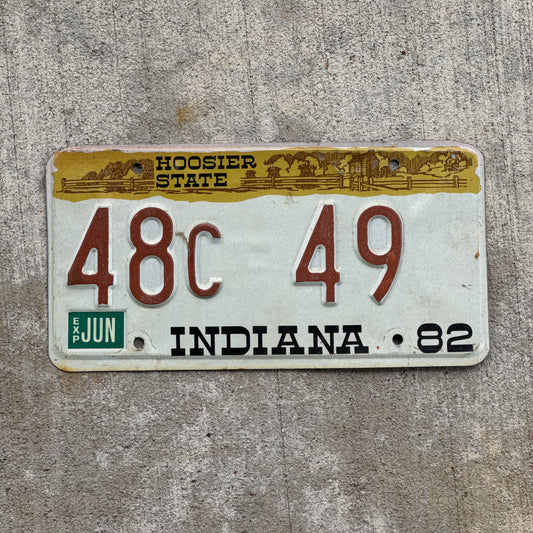 Photo of a 1982 Indiana License Plate Auto Tag Garage Decor Vintage 48 C 49 with original patina
