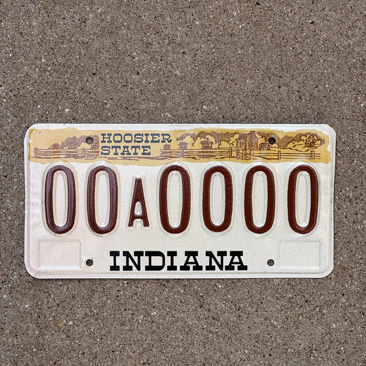 Photo of a 1982 Indiana Sample License Plate Auto Tag 1 Garage Decor 00A0000 with original patina