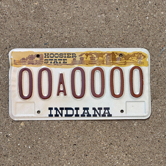 Photo of a 1982 Indiana Sample License Plate Auto Tag 2 Garage Decor 00A0000 with original patina