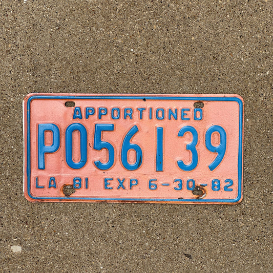 Photo of a 1982 Louisiana Apportioned License Plate Auto Tag Garage Decor Vintage P 056139