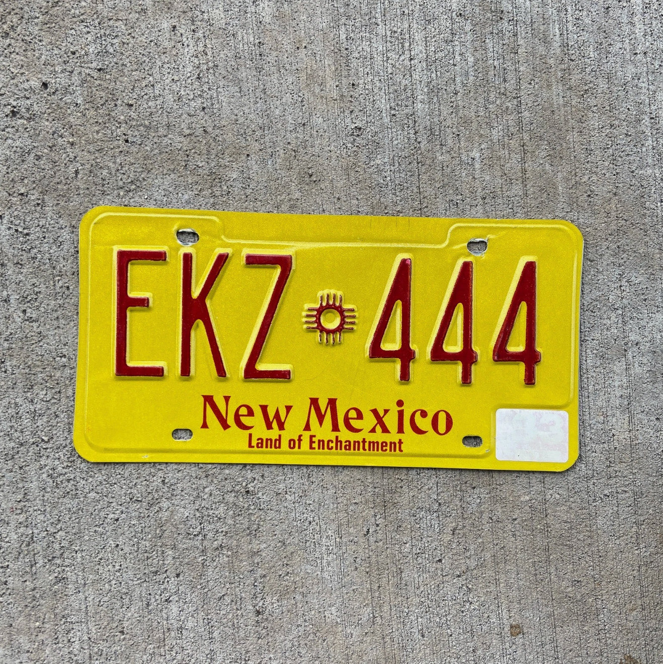 Photo of a 1982 New Mexico License Plate Auto Tag Garage Decor Vintage Repeat Repeating EKZ 444 with original patina